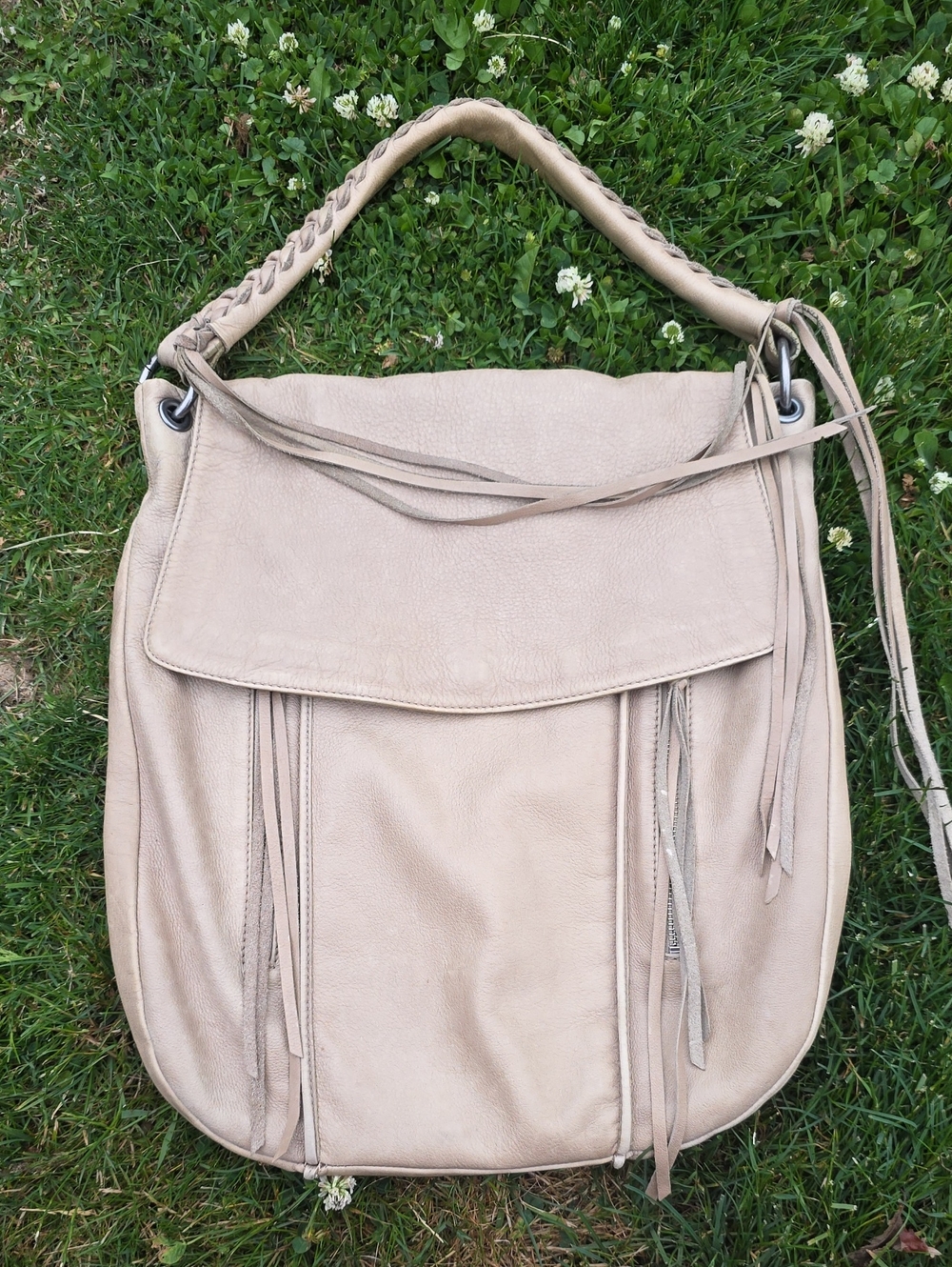 Neutral Beige Shoulder Hobo Bag with Braided Handle